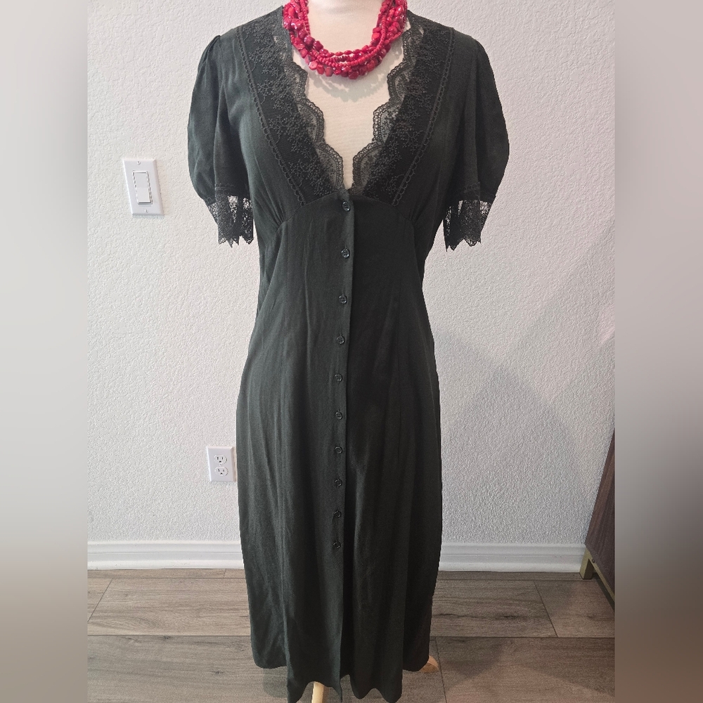 Zara Women Green Lace Midi Dress Small